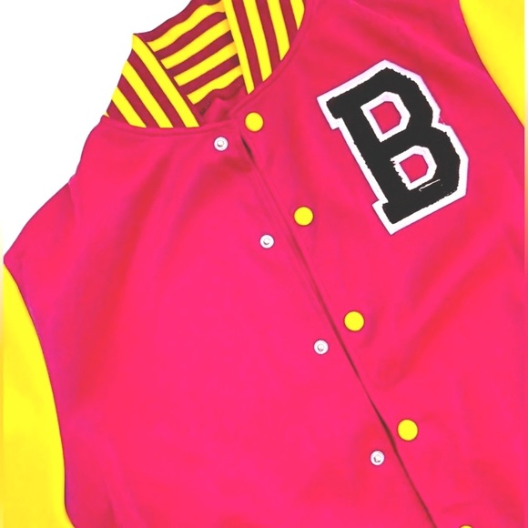 2 Pc: Pink & Yellow Varsity Jacket & Jogger Pants w/Letter “B” Embroidery, NIP - Picture 5 of 8